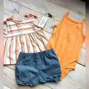 Carter's 3pc Set Shorts Tank Top And Bodysuit Orange Blue Size 12 Months New